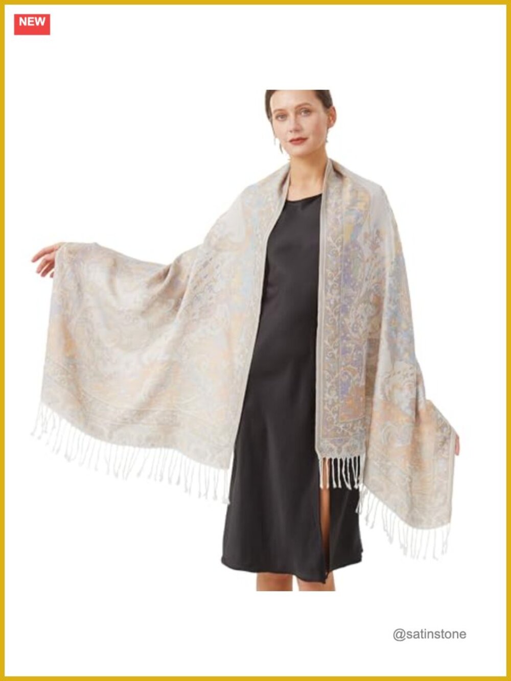 Women's Reversible Ethnic Jacquard Pashmina Wrap Shawl Scarf Travel Soft Cozy